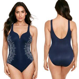 New! MiracleSuit Blue Silver Shores Temptress One Piece Swimsuit 35094